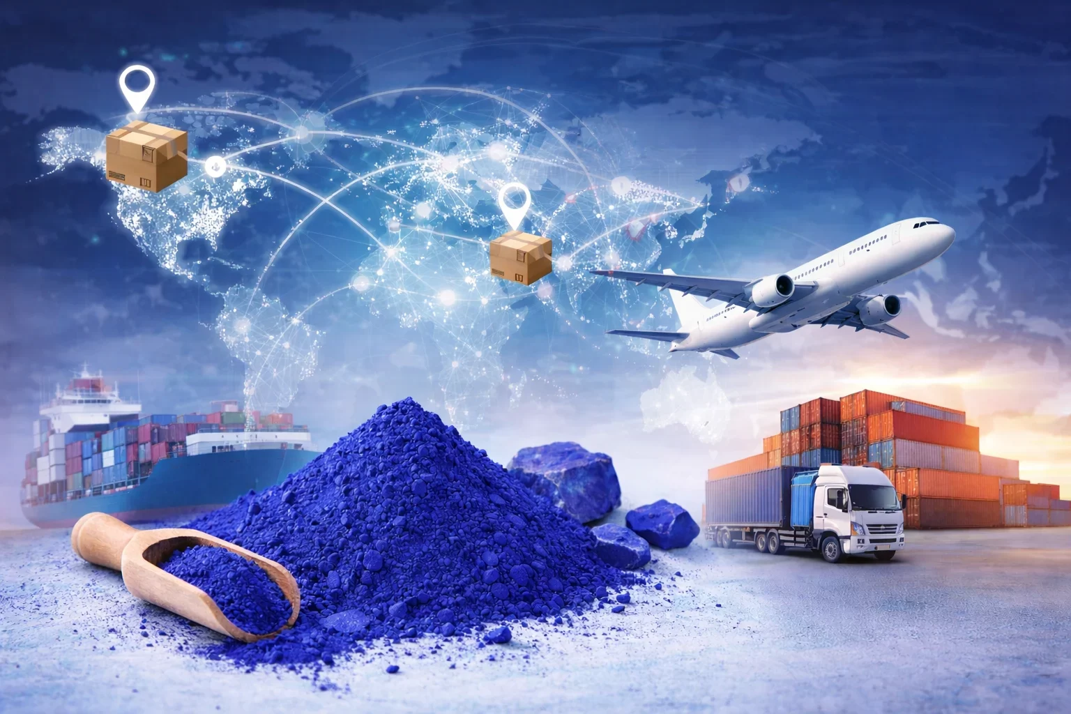 Global logistics and ultramarine blue